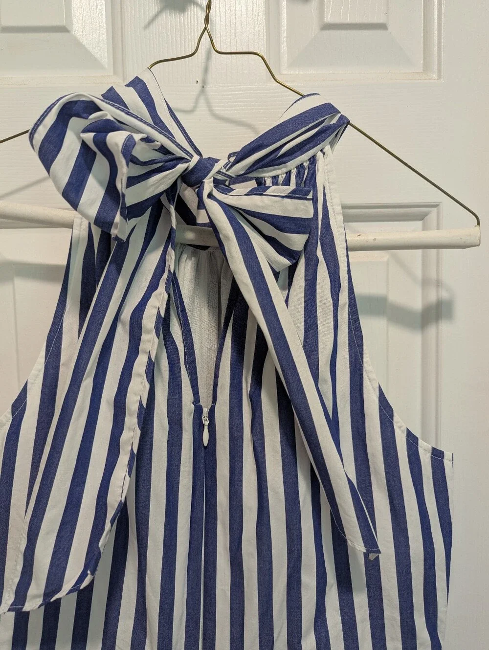 J.Crew Blue & White Striped Tie Neck Halter Jumpsuit | Size 6